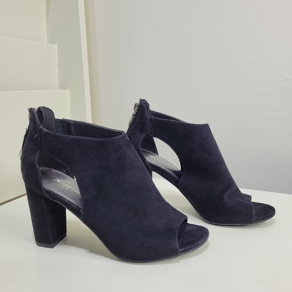 Xappeal Carsen Black Faux Suede Open Toe Cut Out Bootie Size Women's 7